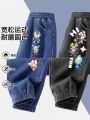 New 2025 Spring Autumn Boys Jeans Anti-Fading Long Pants Stylish Children's Clothing Loose Fit Bootcut Denim Trousers for Kids. 