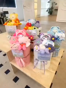 Keranixy Cute Doll Flower Bouquet Plush Doll Light Gift Bag Wedding Birthday Valentine Day Graduation Gift