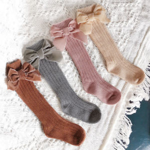Baby Knee High Socks Winter Autumn Kids Cotton Big Bow Christmas Sock Solid Leg Warmers Girls Toddler Long Socken For 0-5Years