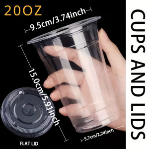 50PCS Disposable Plastic Cups with Lids for Ice Coffee Cold Drinks Plastic Cups Home Restaurant Drink Shop Party Picnic Party