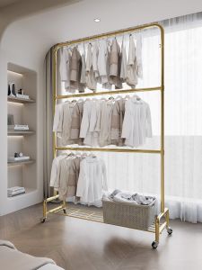 Wall-Mounted Double-Layer Clothes Hanger Bedroom Open-Style Wardrobe Home Storage Rack Modern Simple Iron Art Furniture