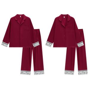 LEZIMENG | Red Silky Spring Summer Ladies Pajama Set