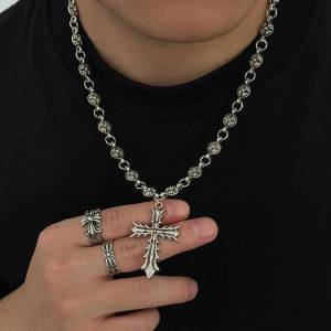 KunJoe Punk Style Jesus CrossPendants Necklace for Men Hip-hop Hollow Out Silver Color Chain Necklace 2026 Fashion Jewelry Gift