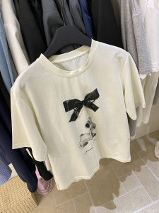 Loose round Neck Short Sleeve T-Shirt Womens Butterfly Knot Rabbit Korean Style Spring Summer New Fashion Slimming Top