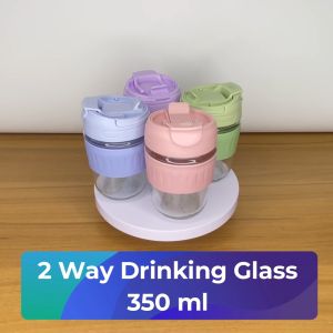 VSPH 350ml/500ml Reusable 2 Way Drinking Glass Cup Mug W/ Lid Straw Handle & Protective Sleeve