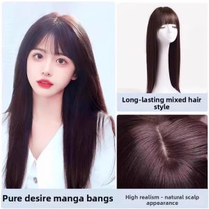 MENGSIQIAN | Natural Comic Fringe Long Straight Real Hair Wig Lace