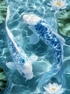 Huacan Diamond Painting Blue And White Koi Fish Diamond Mosaic Animal Complete Kit Rhinestone Pictures Handmade Gift