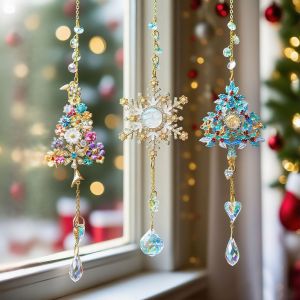 H & D HYALINE & DORA 3ชิ้นต้นคริสต์มาสที่ดักแดดเครื่องประดับคริสต์มาสเกล็ดหิมะแก้วสีรุ้งที่ดักแสงแดดสำหรับหน้าต่างต้นคริสต์มาสตกแต่งงานปาร์ตี้ปีใหม่