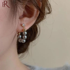 Frascati New Arrival Korean Retro Temperament Simple Gray Pearl Zircon Metal Hoop Earrings For Women Fashion Crystal Jewelry Gifts