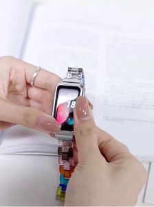 Transparent Colorful Watch Band for Huawei Band 10 / Huawei Band 9 / Huawei Band 8 Strap Huawei Band10 Band9 Band8 Band7 Band6 Strap Smart Bracelet Wristband with Metal Protective Case