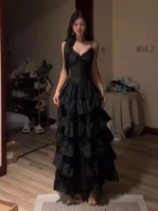 CHANGTONG | Elegant V-neck Waisted Cake Tiered Dress