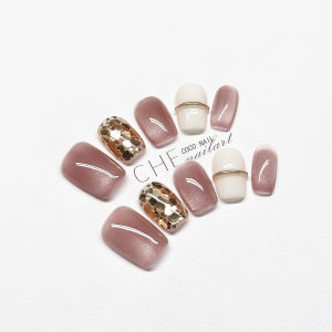 Handmade Nail Art Watermelon Cat Eye Shiny Sequins Wearable Nails Natural Looking Long Lasting False Nails for Daily Use