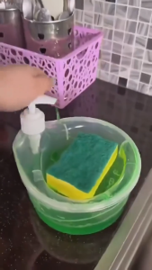 Round Dishwashing Liquid Pump Soap Dispenser With Free Sponge Dishwashing Pump Bottle Container
