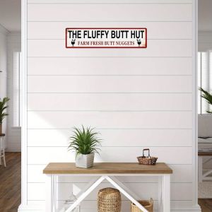 CIFbuy | Biển Hiệu Chuồng Gà Kim Loại Cổ Điển 10x40cm Trang Trí Tường Phong Cách Nông Trại Cũ Kỹ Chữ Fluffy Butt Hut Hình Ảnh Gà Thịt Tươi Ngon Biển Sắt.