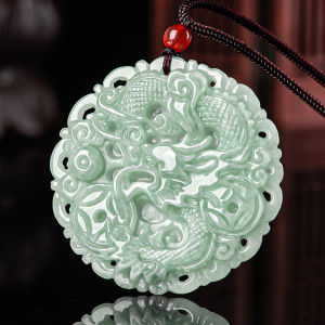 TIMESWIND with Certificate Natural Burmese Jade Dragon Round Plaque Ice Men Pendant Necklace Y1N