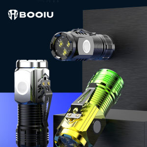 BOOIU MINI ยุทธวิธีไฟฉาย ABS แบบพกพา LED USB สามตาสูงไฟฉายชาร์จแม่เหล็กเดินป่าตั้งแคมป์ไฟกันน้ํา