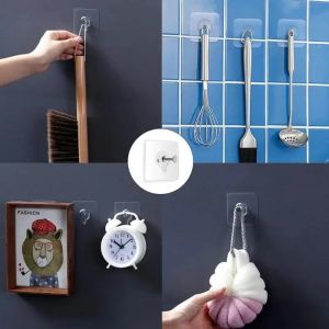 10 Pcs Adhesive Wall Hook Wall Poster Transparent Wall Mount Free Punch Kitchen Bathroom Photo Frame Poster Picture Stickers