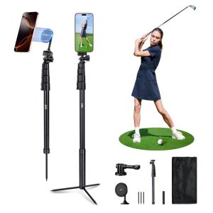JJC Golf Monopod Selfie Stick with Ground Spike Stakes 61"Magnetic Aluminum Phone Tripod Stand for Golf Traing Aid Swing Recording Golf Swing Analyzer for iPhone Android Phones Gopro Action Cameras