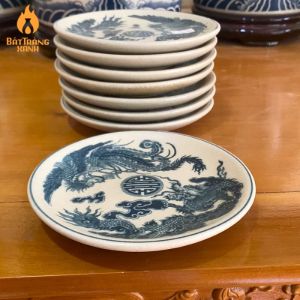 Đĩa đựng trầu cau - Đĩa xin đài âm dương - Đĩa bầy đồ lễ men rạn Bát Tràng