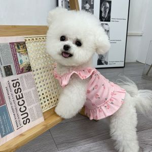Pet Puppy Clothes Cute Peach Flying Sleeve Dog Dress for Female Cat Skirt S-XL