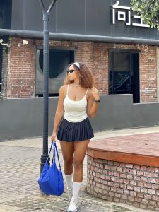 Váy Ngắn Chữ a Cạp Cao Màu Đen Đơn Giản Đa Năng Thể Thao Xếp Ly Cho Nữ 18-24 Tuổi Mùa Hè 2023 Váy Ngắn Chữ a