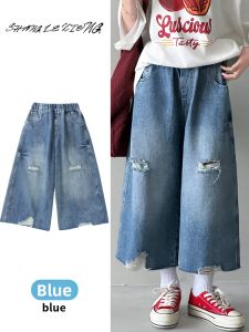 SHANGLEXIONG | Quần Jeans Đùi Rộng Mỏng Mát Mẻ Cho Nữ