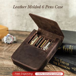 Hiram เคสปากกาทำมือหนังแท้3/6/12ช่องใส่ปากกากล่องปากกาด้ามไม้ไปโรงเรียนกล่องเครื่องเขียนที่จับปากกา