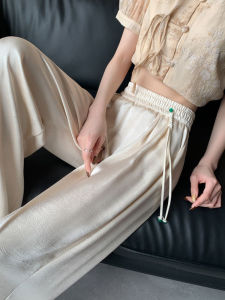 Quần Ống Rộng Satin Acetate Phong Cách Trung Hoa Mới Quần Ống Đứng Giản Dị Cao Cấp Cạp Cao Polyester Dài Mùa Hè 2024