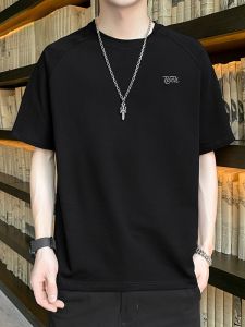 ROMON | Lormen Mens Short Sleeve T-shirt Summer Ice Silk Thin Casual Embroidered Round Neck Half Sleeve Mens Pure Cotton Trendy Top