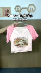 Ninabobo SL032 Crop Top Cute Cat T-shirt Kaos Pendek Motif Kucing Lucu Crop Tee Baju Atasan Lengan Pendek