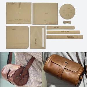 YOMDID 9pcs Fashionable Handmade Leather Goods DIY Kit Cylindrical Bag Crafting Template Brown Paper Template