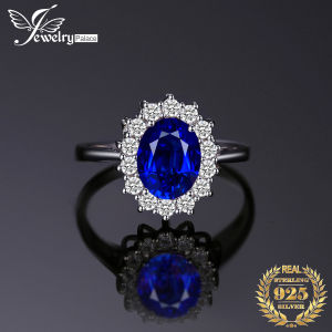 JewelryPalace Diana Created Sapphire 925 Sterling Silver Halo Gemstone Ring Natural Amethyst Citrine Garnet Peridot Blue Topaz