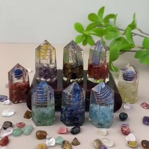 1PC Resin Natural Crystal Point Quartz Wand Healing Stone Meditation Pyramid Home Decoration Reiki Energy Chakra Tower Gift