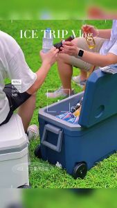 Portable 45L Cooler Box With Wheel Roller Ice Coolerbox Food Storage Outdoor Picnic Camping 露营冷藏箱带轮子