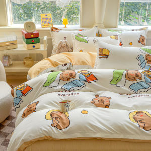 ปลอกผ้านวมราคาประหยัดการ์ตูน Capybara/ดอกไม้/พิมพ์ลายตารางปกเดี่ยว/ควีน/คิง