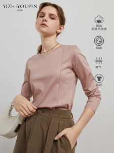Silk-Matte Cotton Long Sleeve round Neck T-Shirt Women Slim Fit Base Layer Shirt Pure Cotton Spring Commute Classic Style