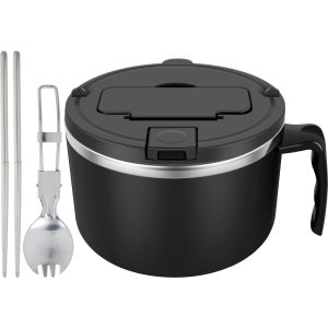Ramen Bowl with Filterable Lid 1200ml Microwave Ramen Noodle Bowl with Spoon Chopsticks Ramen Cooker Bowl with Handle for Home