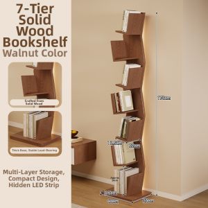 Solid Wood Corner-Fit Tree-Shaped Multi-Layer LED Display Shelf