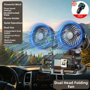 Portable Silent Dual Head Fan Phone Holder