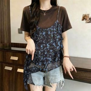AIYITI | Plus Size Womens T-Shirt Blouse Peasant Style Ruffled Floral Design