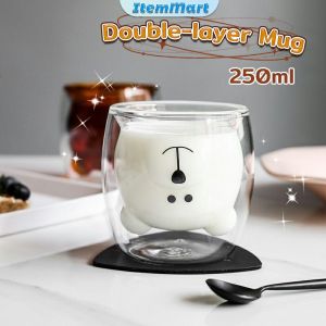 ItemMart Creative Cute Bear Double-layer Mug Coffee Milk Glass Lady Cute Gift Cup Christmas gift