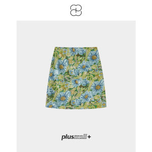 plusmall | Pearl Beads Embroidery High Waist A-Line Slim Short Skirt
