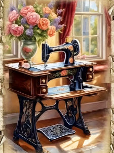 Huacan 5D Diamond Painting Peony Vase Sewing Machine Diamond Mosaic Flower Complete Kit Picture Of Rhinestones