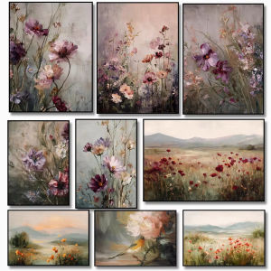 Vintage Poppy Jigsaw Puzzle 1000Pieces Paper Puzzle Floral Mountain Landscape Relaxing Game Home Decor Gift