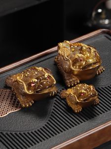 Changeable Color Tea Pet Ornament Wealth Attracting Golden Toad Decorative Tabletop Tea Table Accessories Premium Quality