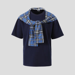 Cool Feeling Space Cotton Two-tone Plaid Hooded T-shirt