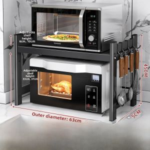 Expandable Double Layer Kitchen Counter Microwave Rack Storage Shelf Aluminum Material Rustproof Nordic Style Home Kitchen Organizer
