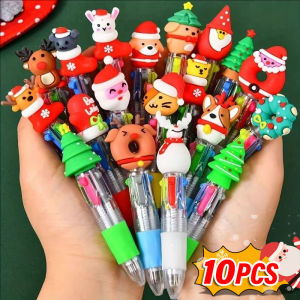 YESPERY ปากกาธีมคริสต์มาส4สีปากกาลูกลื่น10ชิ้นปากกาคริสต์มาสหลากสไตล์สำหรับเด็กอุปกรณ์การเขียนของโรงเรียนของขวัญปีใหม่คริสต์มาส