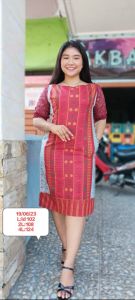 Konveksi Medan Miss Nauli -  Dress Etnik Ulos Batik Batak Corak Pucca Leher Sabrina L -4L