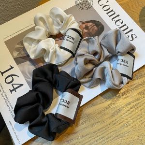 ยางมัดผมแบบเกาหลี เรียบง่าย สไตล์มินิมอล ผ้าซาตินจีบแบบริบบิ้น ผูกผมหางม้า ยางรัดผมหนัง